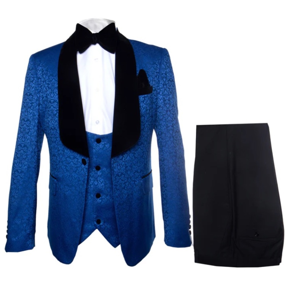 Rossi Man Tuxedo Suit Men 3XL Blue Black RM1483 Slim Fit 3 pcs Wedding Prom NEW